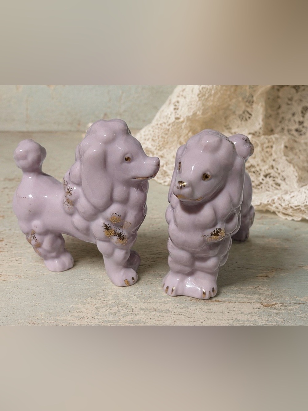 Vintage Pink Porcelain Poodle Figurines